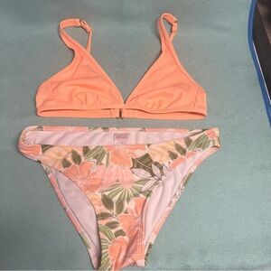 Xhileration Orange Bikini Set with Floral Bottoms adjustable straps triangle top